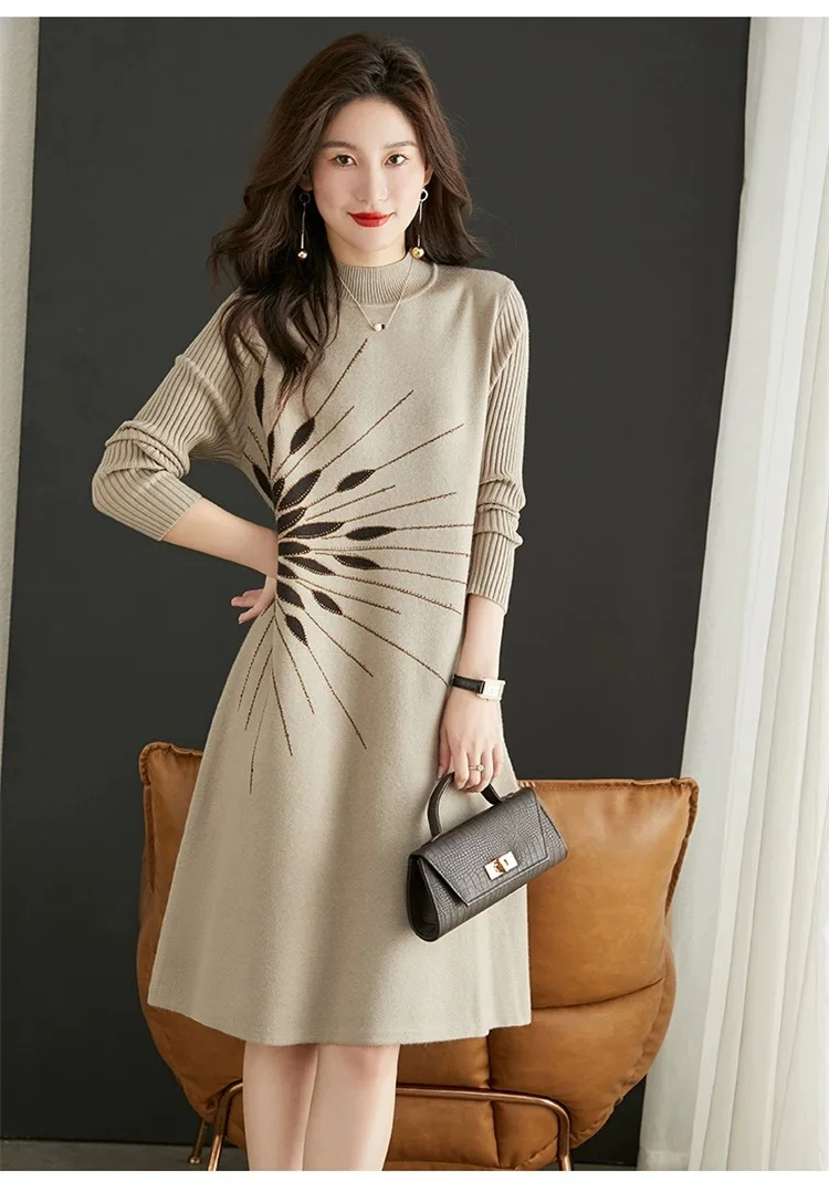 Korean Retro Solid Knitted Dress For Women 2023 New Loose Fit Warm Wool Dress For Autumn And Winter Versatile Vacation Vestidos