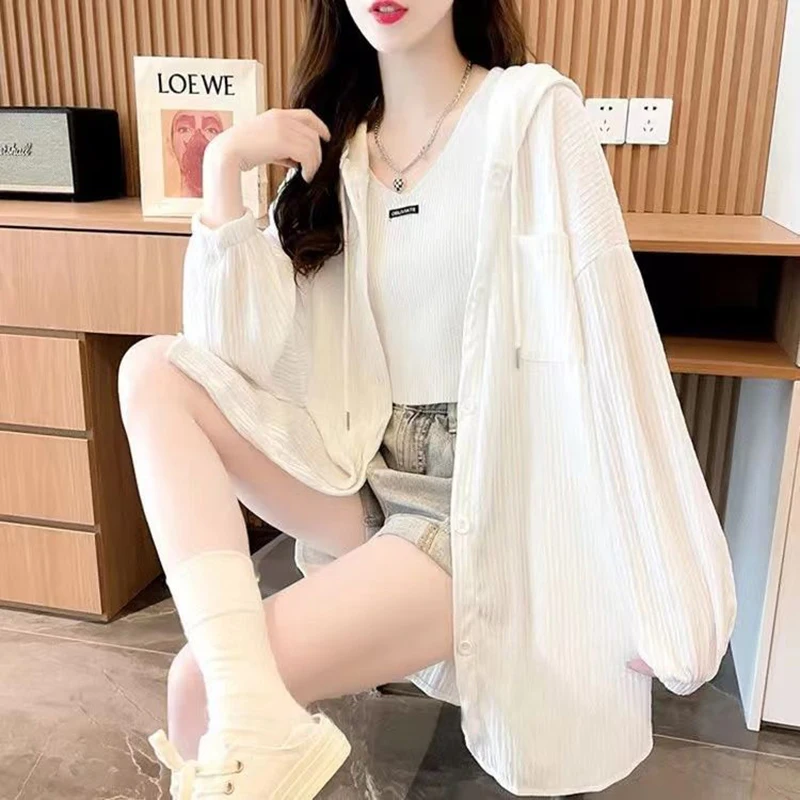 

Fashion Hooded Button Pockets Casual Lantern Sleeve Shirt Women's Clothing 2024 Spring Summer New Commute Tops All-match Blouse