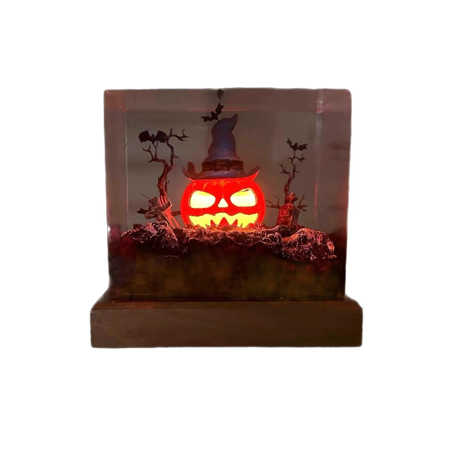 Creative Handmade Pumpkin Halloween Lantern Resin Wooden Night Light Halloween Gift