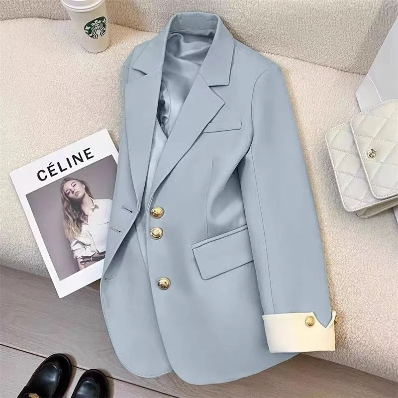 

Autumn 2024 Women's Faion s Jaets Ladies Suits Coats Straight Cut Polyester Long Sve Single Button Suit Collar