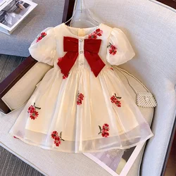 2023 Summer Toddler Kids Princess Dresses Puff Sleeve Bow Backless Boutique Clothes Girls Party Birthday Dress Costume