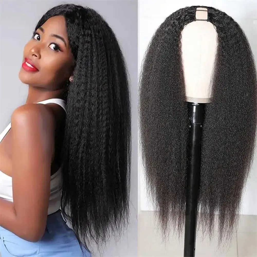 

Yaki V Part Wig Human Hair No Leave Out Brazilian Wig Glueless Wigs Human Hair Pre Plucked Kinky Straight Wigs For Black Women