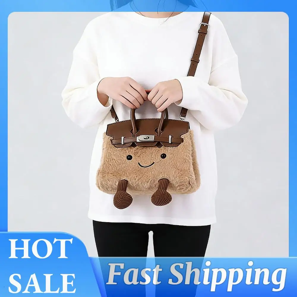 

Women Girls Plush Handheld Shoulder Bag Adjustable Strap Versatile Handheld Diagonal Bag for Travel Work Daily Use