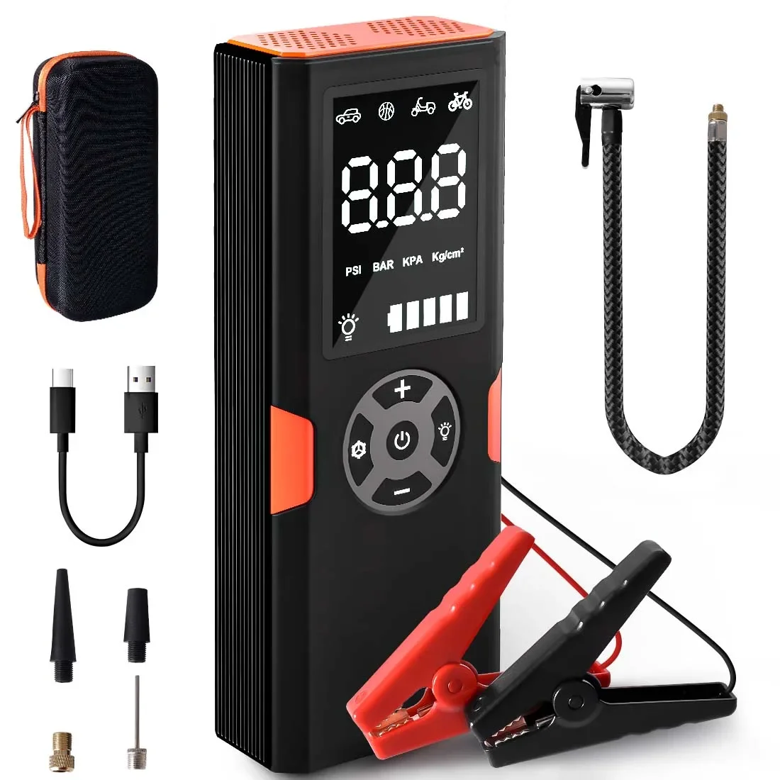 Electric Bicycle Pump LCD Display Cordless Multifunction Compact Air Pump Bike Tire Pump Inflator