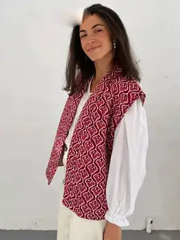 Dammode Tryckt Väst Quilted Ärmlös Lös Öppen Söm Kofta Kappa Kvinnlig Chic Casual Gatu Kvinna Väst Topp 10 best sales Floral vest - №6