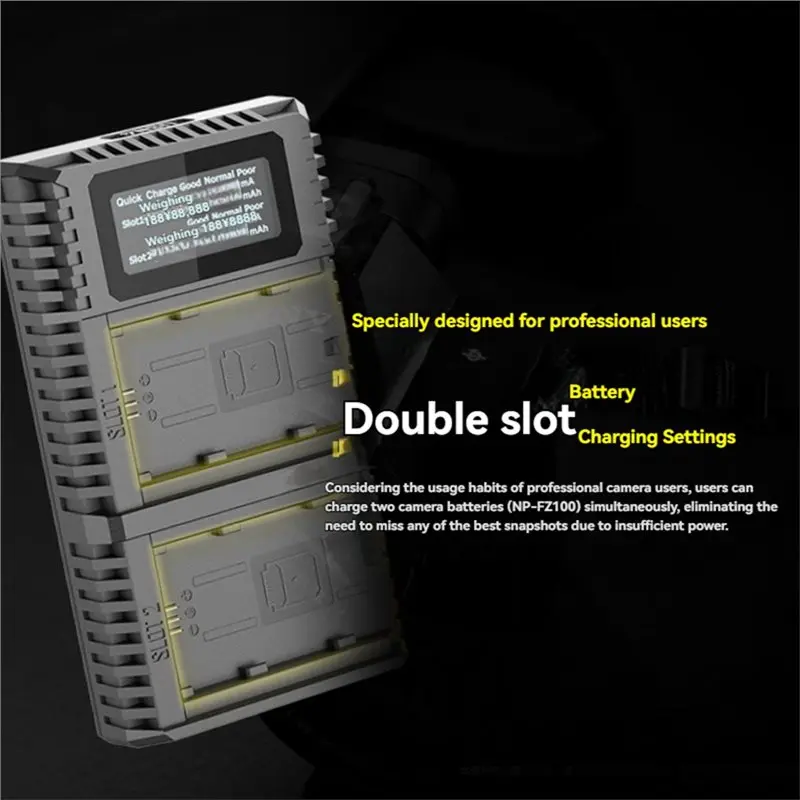 AA08-For SONY FX3/A7 III Compatible USN4 PRO USB-C Camera Battery LCD HD Display For SONY NP-FZ100 Battery Health Check