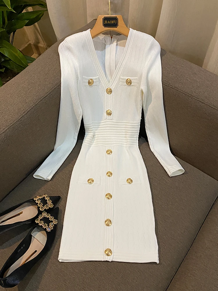 التخسيس V-Ne محبوك الدكتور المرأة عالية الخصر Bodycon تنورة الذهب زر با سستة 435 كلمة الدكتور Ci تخفيف Sle #1