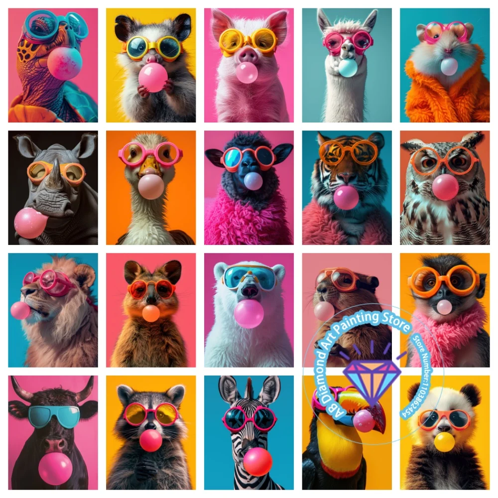 

Colorful Animal Pink Bubble Gum AB Diamond Painting Kit Square Round Diamond 5D DIY Mosaic Handmade Art Gift Crafts Home Decor