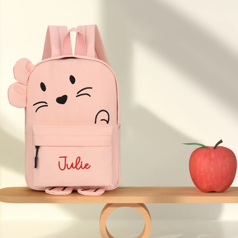 Cute Kindergarten Backpack with Embroidered Name Baby Boys Girls Backpack Fashion Cartoon Schoolbag for 4-6 Years Old Children