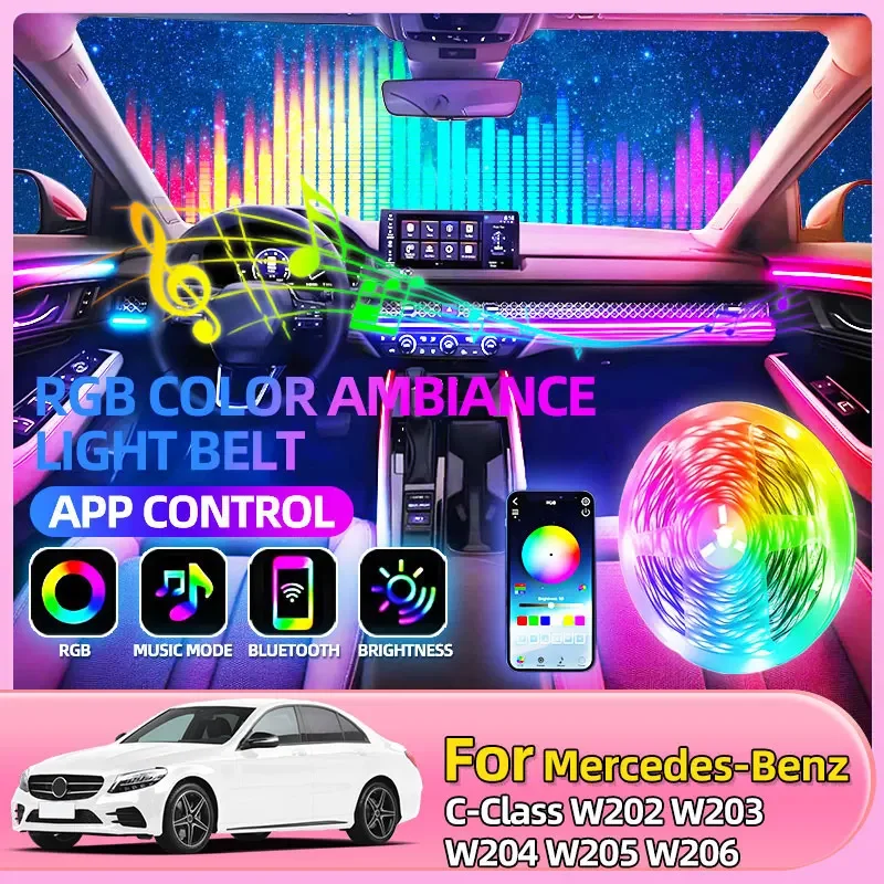 Автомобильное приложение для управления внутренним светодиодным украшением, атмосферная лампа для Mercedes-Benz C-Class W202 W203 W204 W205 W206 AMG GT A/B/E/S/Class