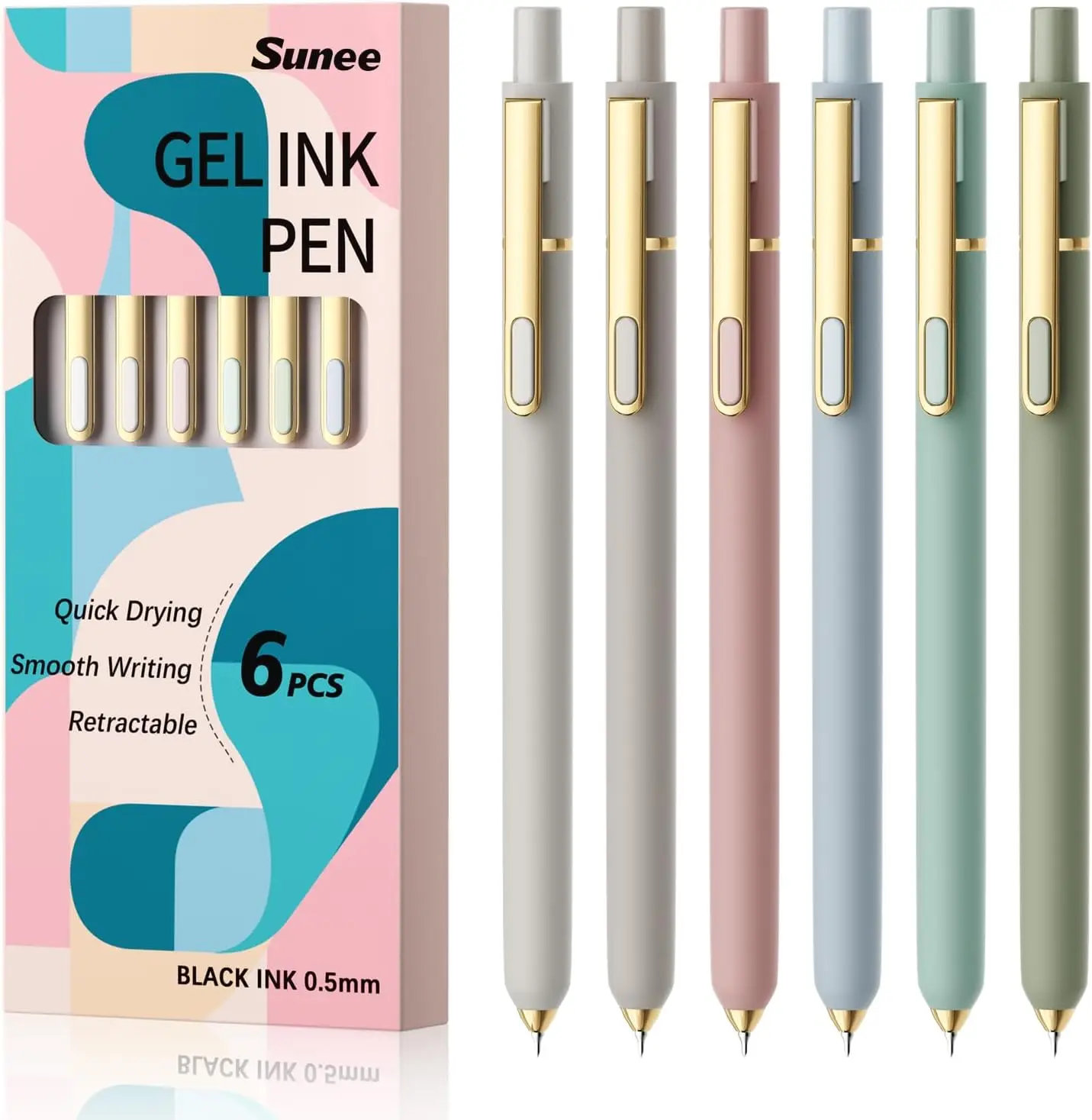 

6-Pack 0.5mm Fine Point Gel Pens with Quick-Dry Black Ink, Cute Aesthetic for School Office Journaling
