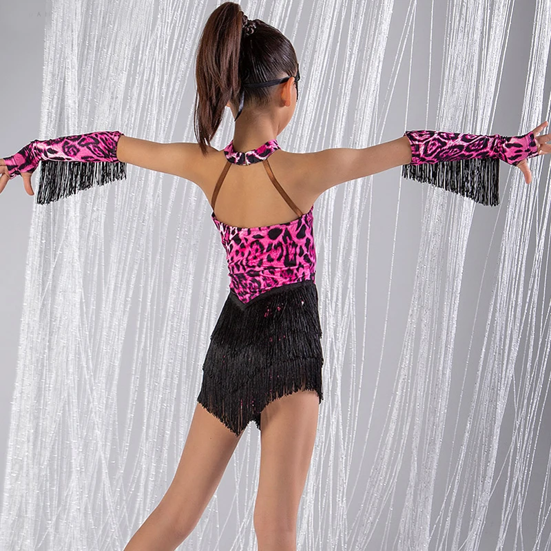 New Girls Leopard Latin nappe Dress Chacha Samba Salsa Costume da ballo per bambini Stage Ballroom Dance Performance Wear SL8172