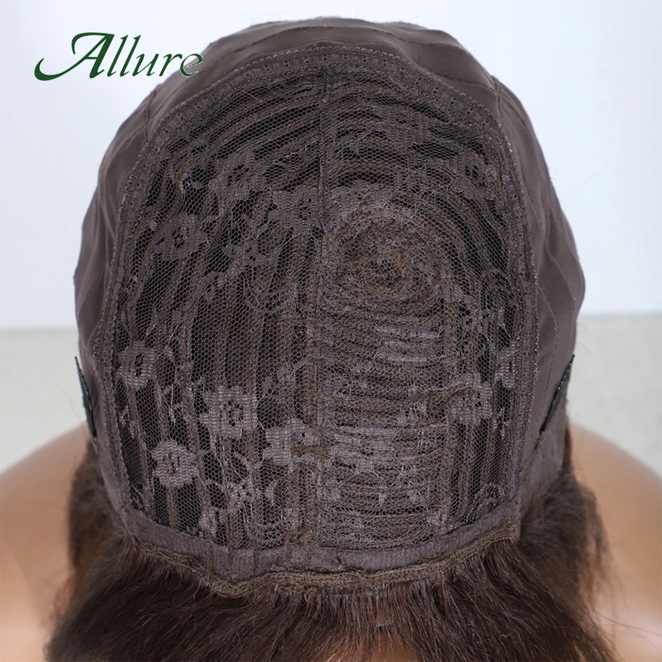 Yaki-pelucas de cabello humano liso para mujeres negras, pelo liso brasileño, máquina completa, 12 pulgadas, color marrón oscuro, Allure