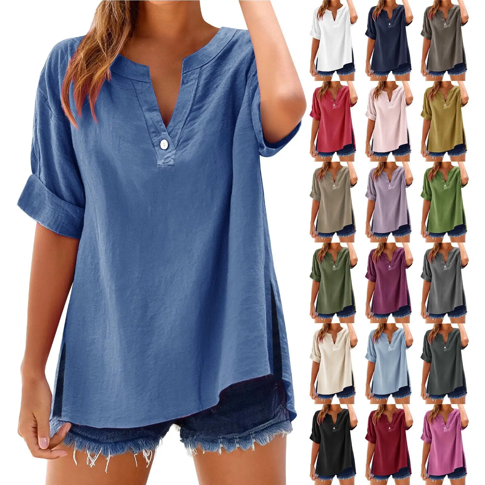 

Women's Cotton Linen Top irt Soft Casual Sle Breathable Seven Sve Long Regular Thin Winter Season Faion