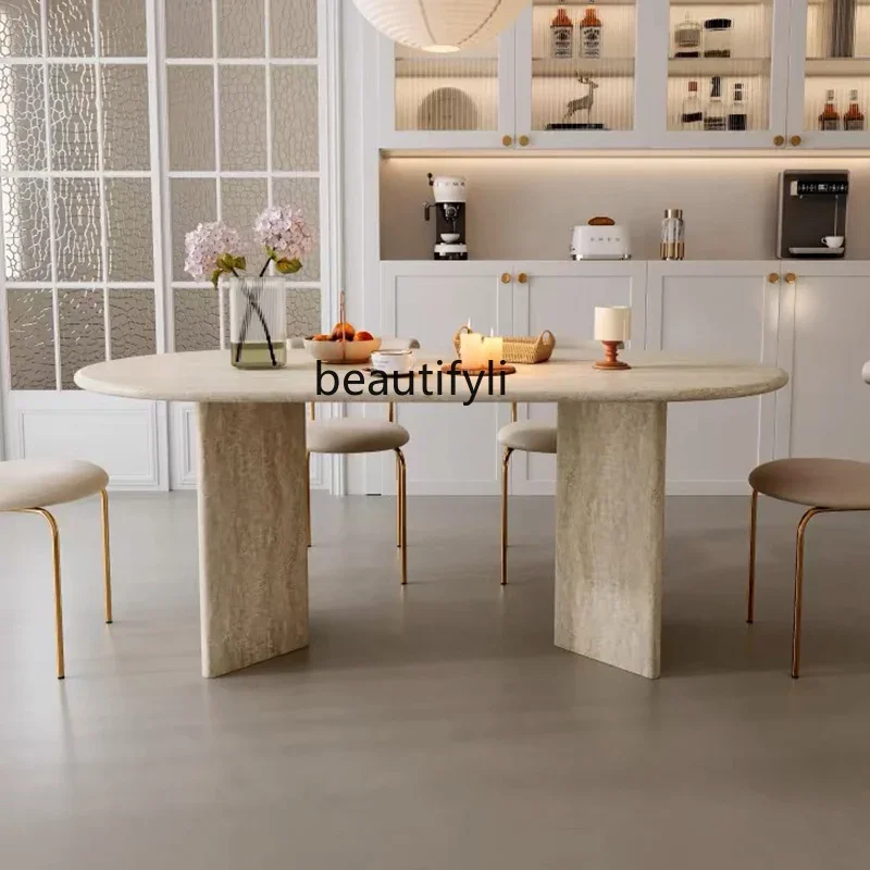 

Wabi Sansan Natural Travertine Dining Table Oval Marble Dining Table, Household Rectangle9344