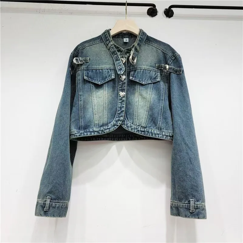 Casual Women Cowboy Coats Jackets 2025 Autumn Street Trendy Short Irregular Jacket Buckle Made for A Small Market Women Clothing