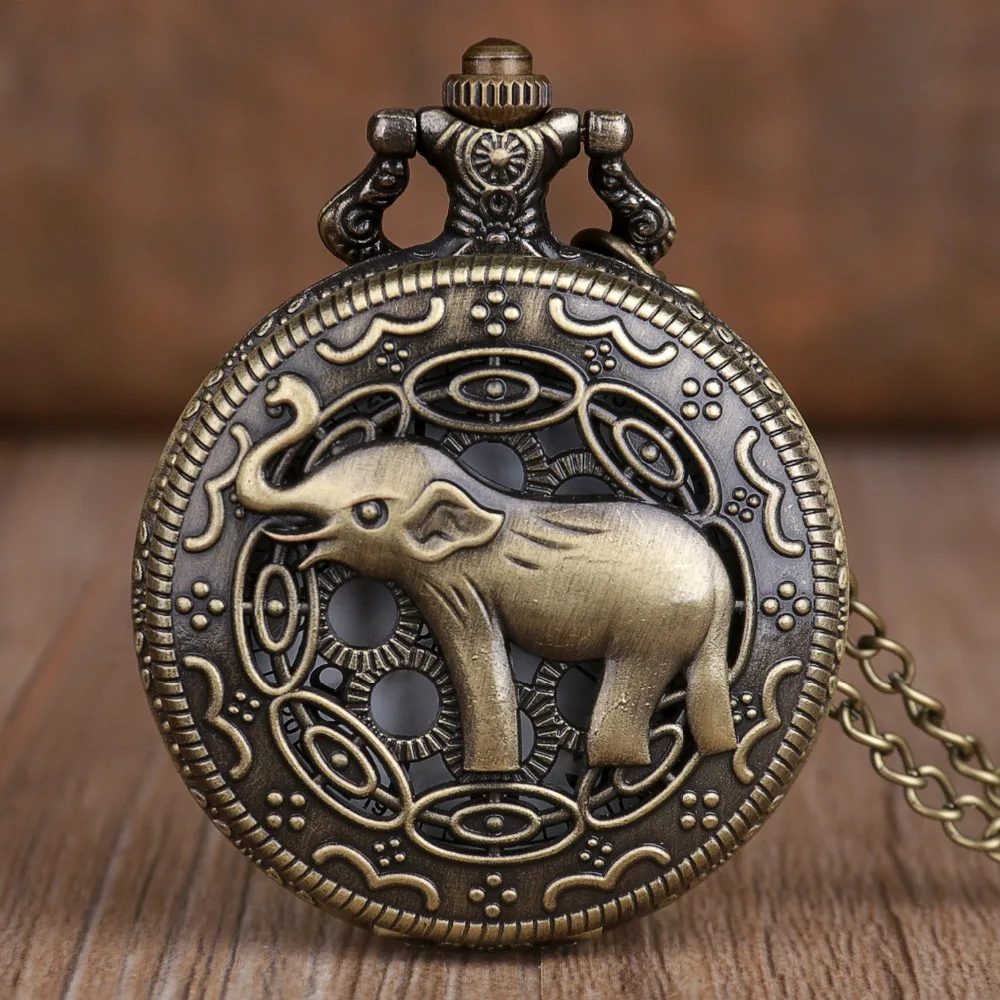 Montre de poche en Bronze pour hommes, petite montre en forme d'éléphant, cadeau Souvenir pour Fans, avec chaîne de cou de 80cm