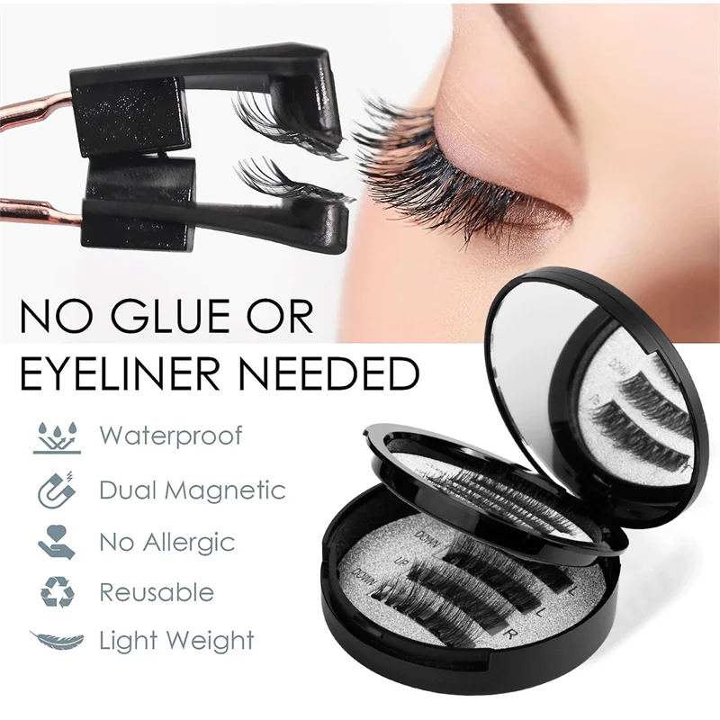 Amazon European and American Magnetic false eyelashes thick and powerful magnetic 2-pair black stem eyelash clips set
