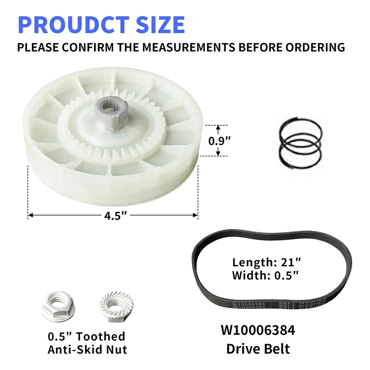 M17K W10721967 Washer Pulley Clutch Kit, W10006384 Washer Drive Belt Replacement Kit Compatible for Whirlpool Kenmore Maytag
