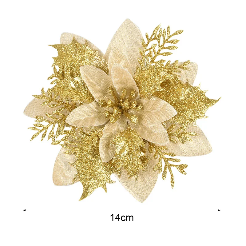 5/10 Stück 14CM Glitzer Künstliche Weihnachtsblumen Christbaumschmuck Frohe Weihnachten Dekorationen für Zuhause Neujahrsgeschenk Navidad – Detail 13