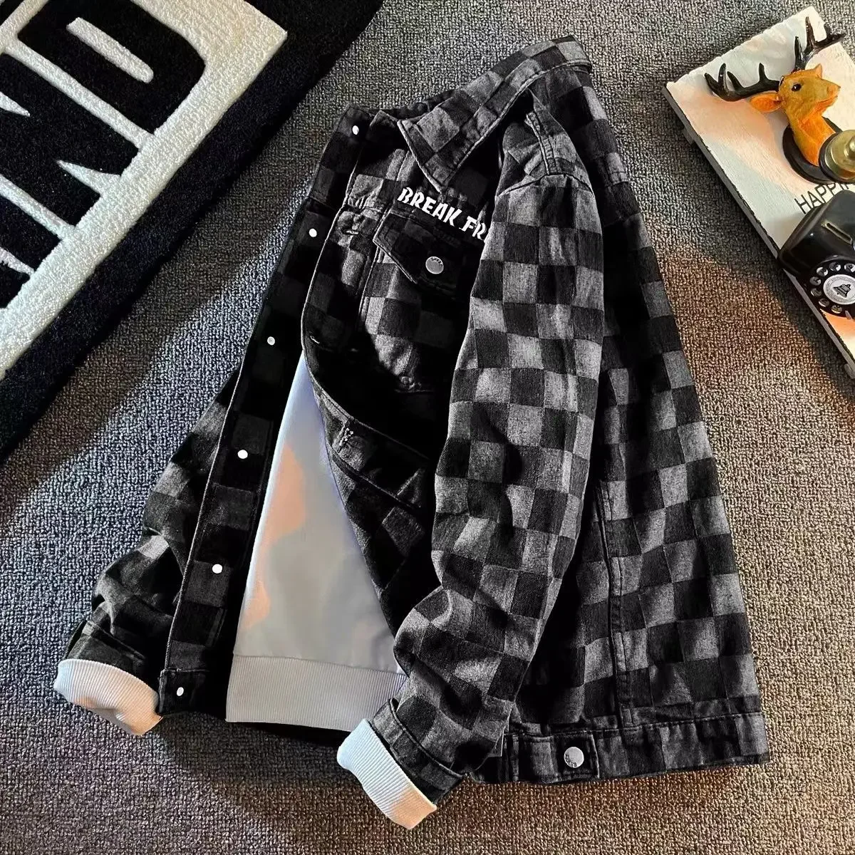 Men's Denim Jacket Black Striped Autumn Male Jean Coats Button Korean Popular Clothes Big Size Clothing Chic Elegant ZL457