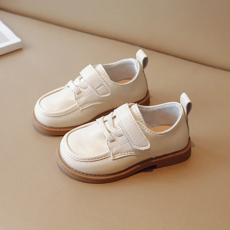 

Fashion Solid Color Kids Causal Breathable Flat Shoes Hook Loop Spring Autumn Girl Leather Shoe Children School Shoes Boys Black