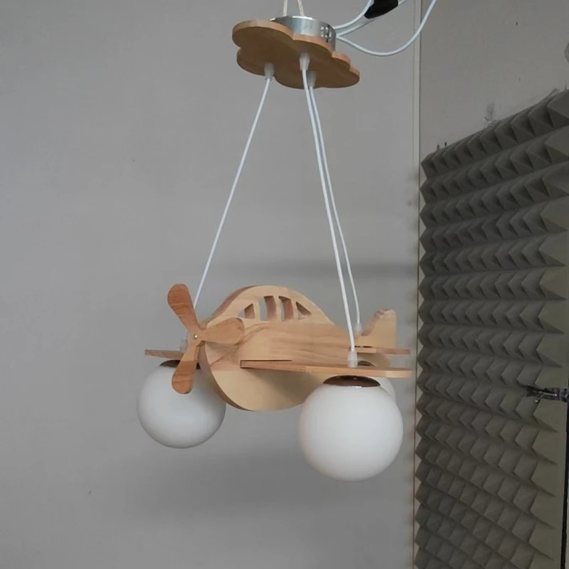 Wooden Handmade Aircraft Hanging Pendant Lights for Bedroom Children Room Decor Suspension Lamps  Including Light Bulbs