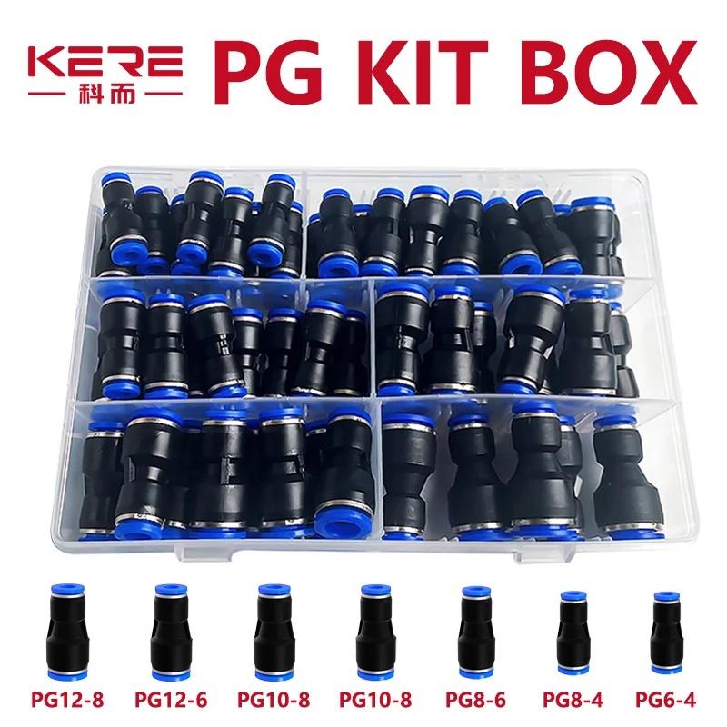 61PCs Boxed PG Pneumatic Connector Air Pipe 4mm 6mm 8mm 10mm 12mm PG8-6 PG10-8 PG6-4 PG8-4 PG10-6 PG12-6 PG12-8