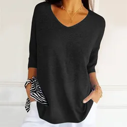 Simple Casual Solid Loose-fitting Sweater Women New Spring V Neck Bottoming T-shirt Autumn Half Sleeve Thin Knitted Top Pullover