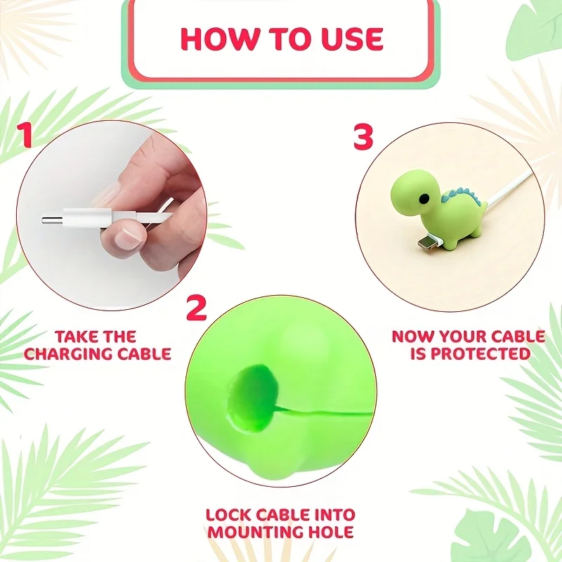 1pc Cute Pink & Green Dinosaur -C/Lightning Cable Protector - Anti-Break Charging Cord Saver, Adapter Compatible for IPhone IPad