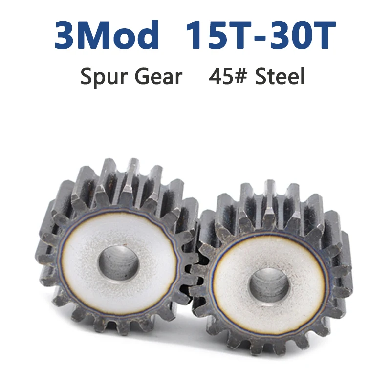 1pc Spur Gear 3M 15T-30T Metal Transmission Gear 45# Steel 3 Modulus 15 16 17 18 19 20 21 22 23 24 25 26 27 28 29 30 Teeth