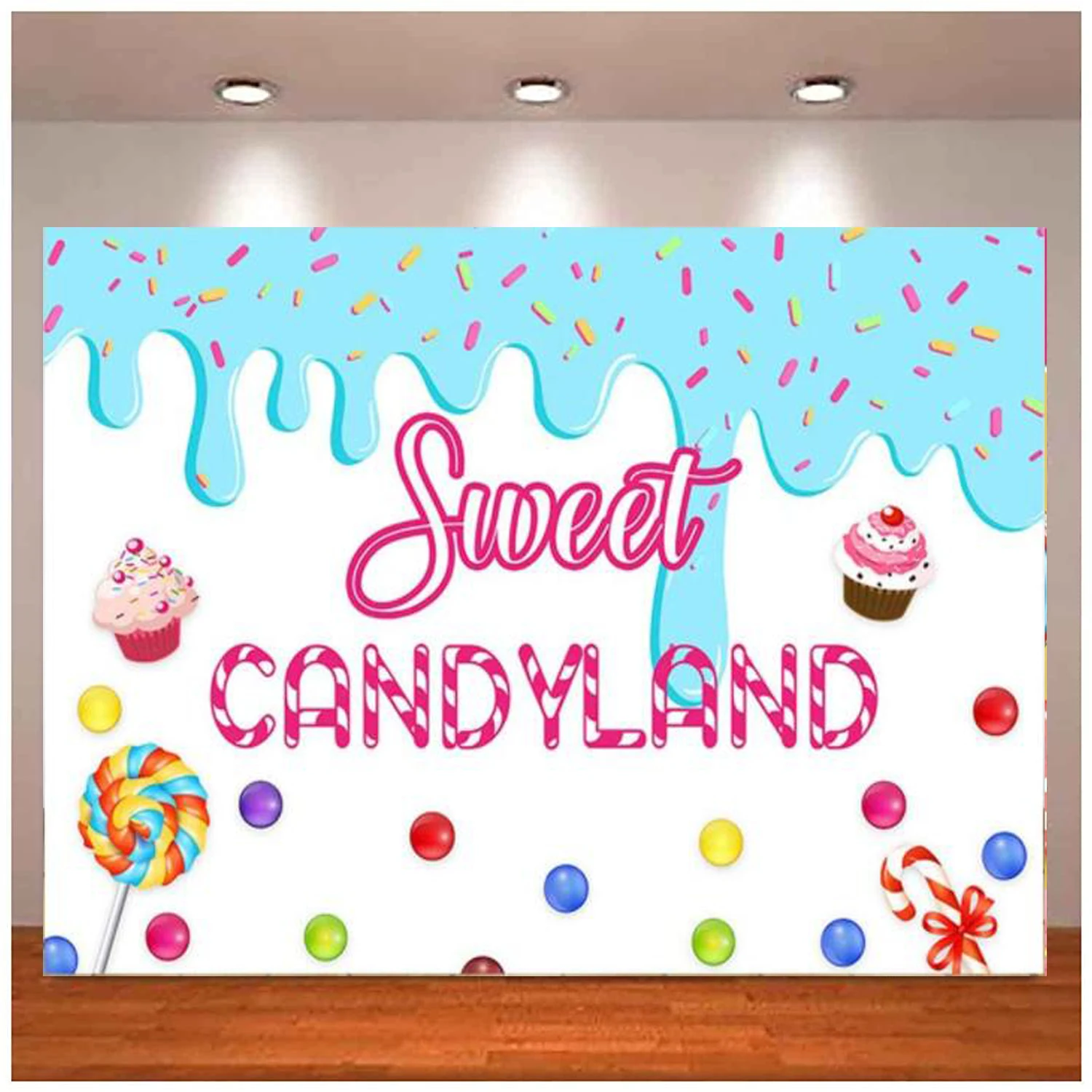 

Sweet Candyland Background Girl Birthday Princess Baby Shower Candy Party Decoration Banner Photography Backdrop For Cake Table