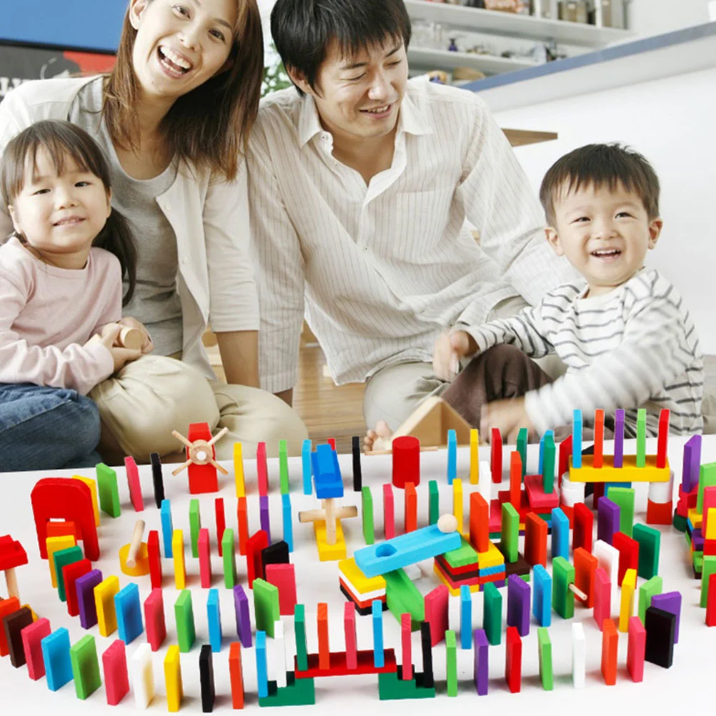 1000 ชิ้นสี Domino ของเล่นเด็กรถไฟบล็อกมาตรฐาน Early Education เกมอาคารไม้ตลกสําหรับของเล่นเด็กชุด