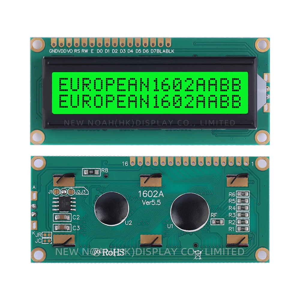 European Green Light Black Letters 1602A 3.3V LCD Display Screen 02*16 80*36*11MM Controller ST7066U Support Scheme Development