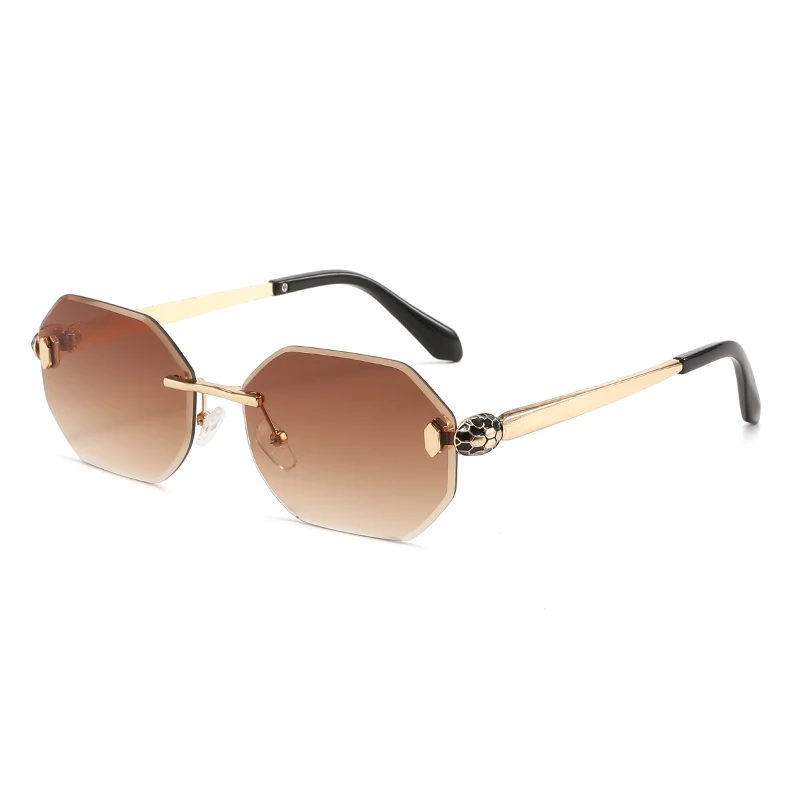 Edge-cut multi-sided frameless polygon sunglasses, adorned with exquisite snake-pattern hardware, high-definition shading lenses that block strong light, simple and elegant, perfect for daily wear and beach outings.
