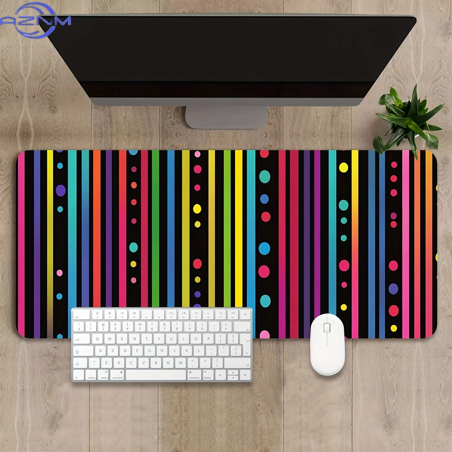 Large Gaming Mouse Pad with Dotted Stripes Design - Non-Slip Rubber Desk Mat for Office & Home, Vibrant Colorful Stripes, Perfec