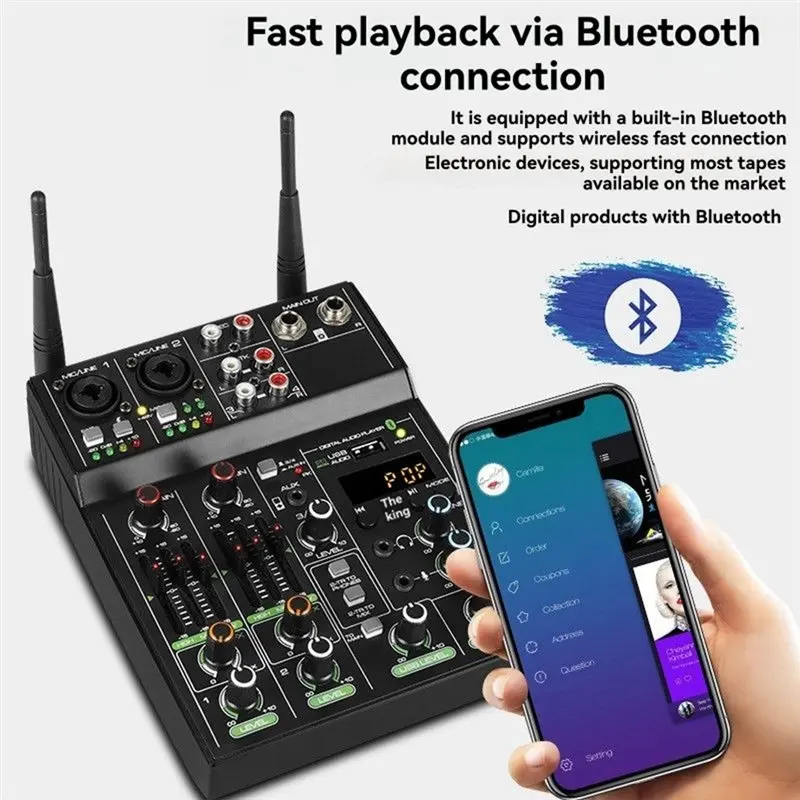 ABSY USB Bluetooth Reverb micrófono consola mezcladora de Audio de 4 canales para DJ PC grabación mezcla con soporte de micrófono inalámbrico