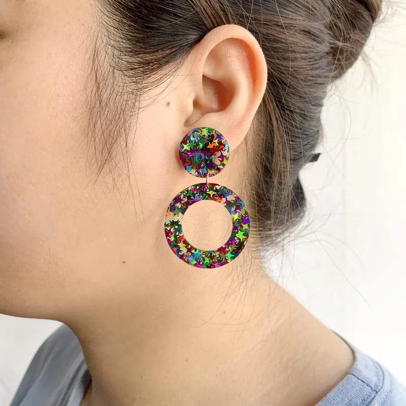 Fashion Star Glitter Powder Acrylic Earrings For Women Cute Geometric Heart Drop Earrings