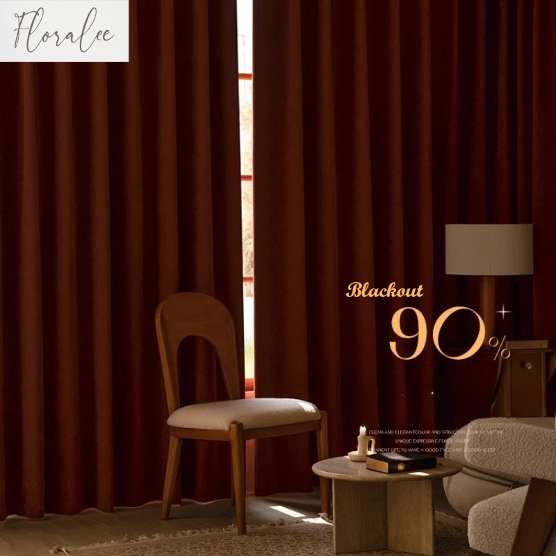 

Custom Size！！French Retro High-end Caramel Chenille Herringbone Blackout Curtains for Living Dining Room Bedroom Decor Window