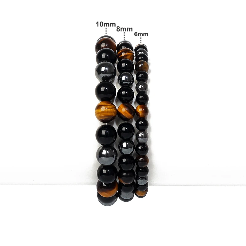 Natural Triple Protection Health Bracelets Women Black Obsidian Hematite Tiger Eye Beads Bracelets Men for Magnetic Soul Jewelry