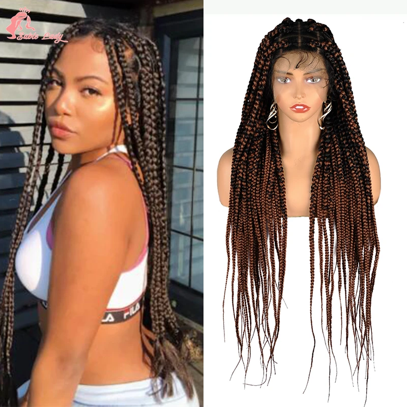 

Synthetic Wigs Ginger Color Jumbo Box Braided Wigs for Women Cornrow Box Knotless Full Lace Braided Wigs Pre-pluck Baby Hair