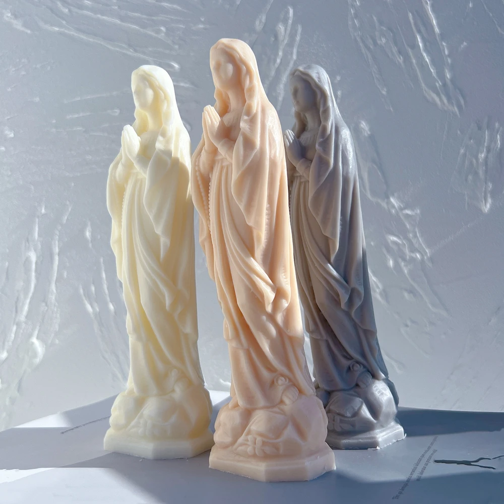 Imagem -04 - Virgem Maria Estátua Vela Molde Molde de Silicone Católica Abençoada Virgem Mãe Maria Figurines Mold Nossa Senhora de Jesus