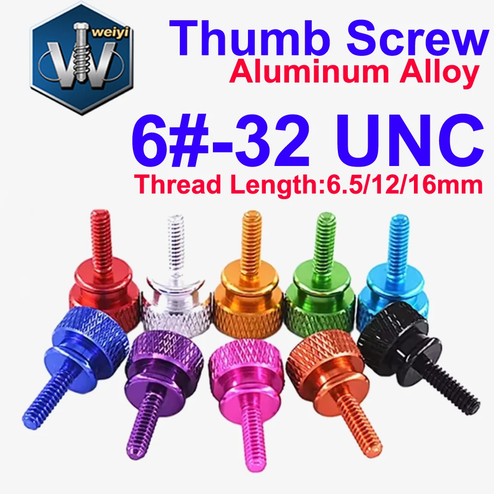 

Weiyi Colorful Thumb Screws 6#-32 UNC Thread Length 6.7/12/16mm Flat Knurled Thumb Screw Bolts Aluminum Computer Hand Bolts