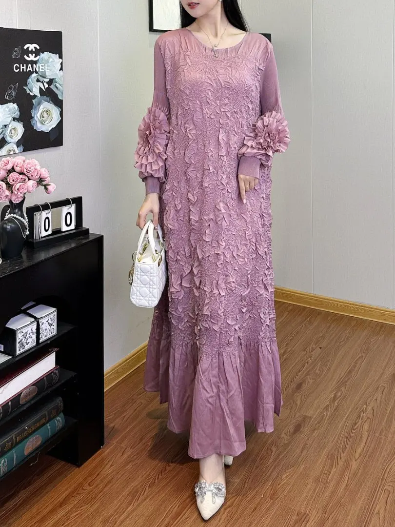 

Miyake Elegant Handmade Embroidered Dress for Women Slimming Waist Versatile Elegant Pleated Dresses 2026 Spring New