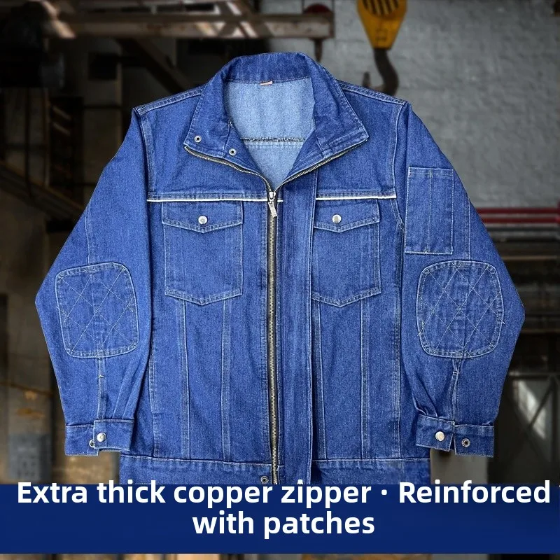 Thiened Pure Cotton Workwear Set for Men with Patches And Reinforcements ian And W Protective Clothing Anti-Sc...