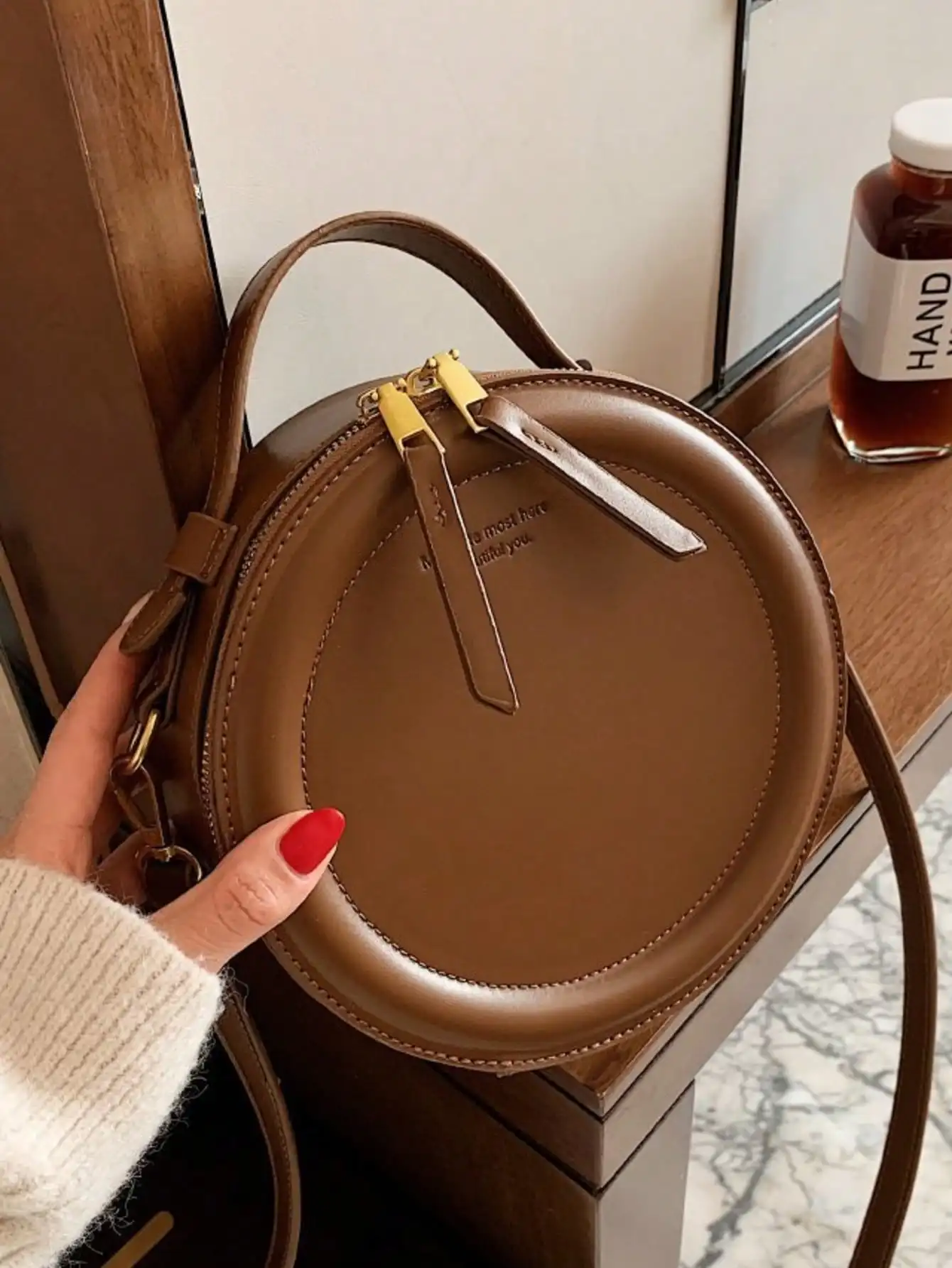 

Винтажная круглая женская сумка из искусственной кожи - модная сумка-клатч через плечо со съемным ремешком, подарок