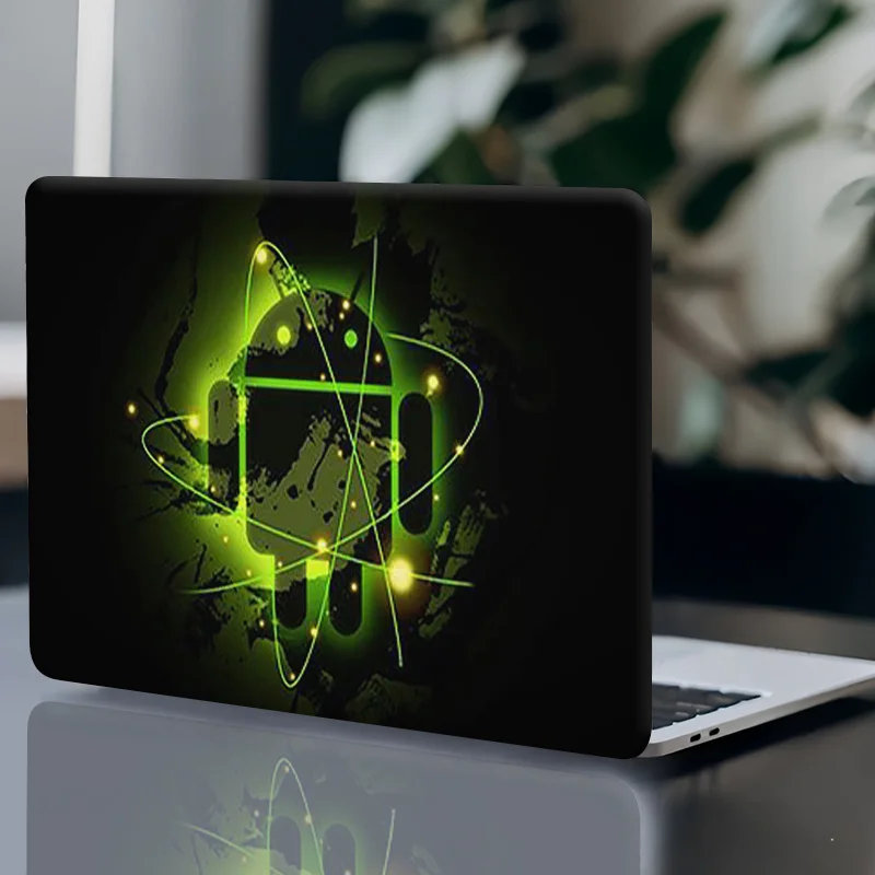 2Pc laptop sticker, Android robot icon with green light effect, computer case, scratch-resistant, self-adhesive and long-lasting