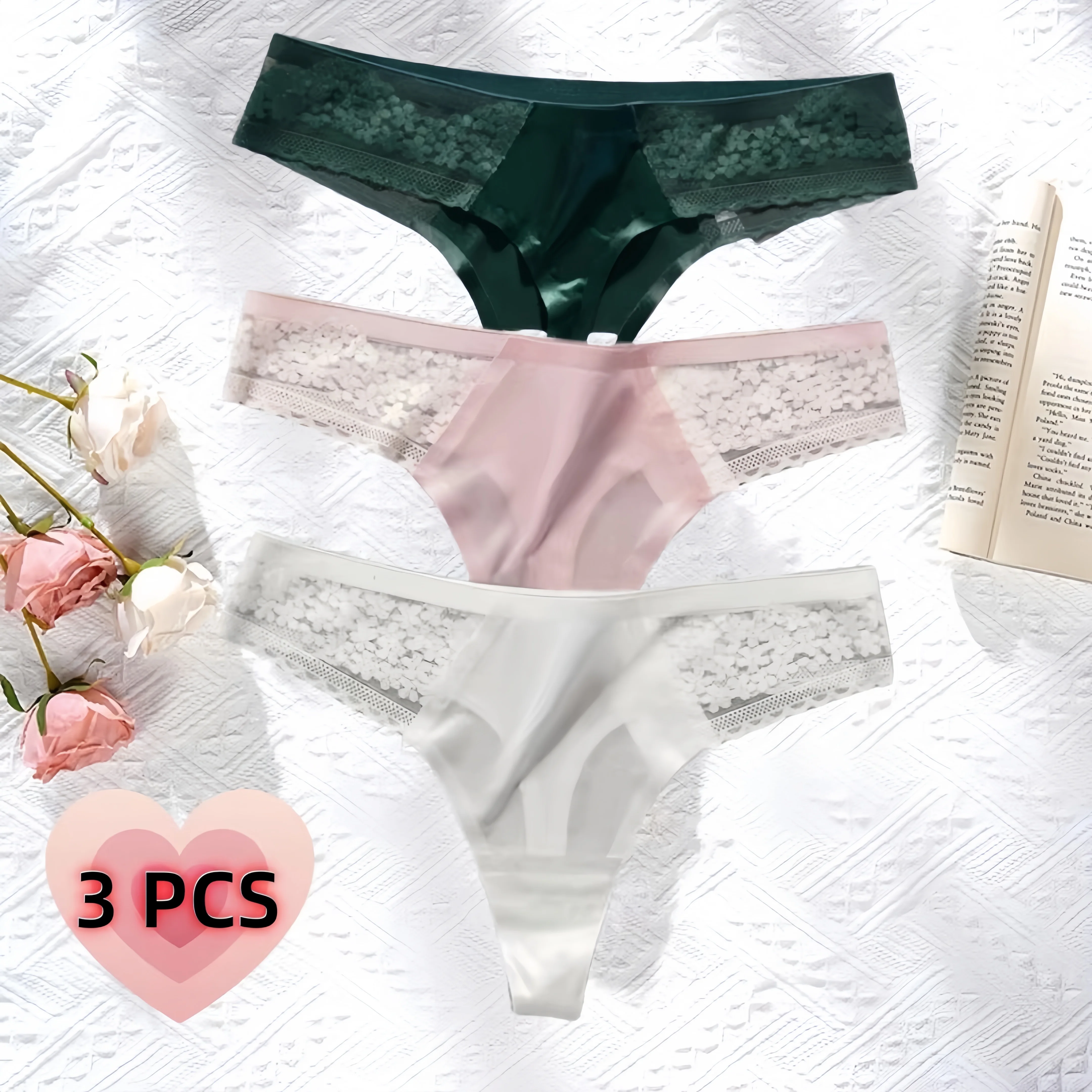 3 PCS Panties Girl's G-string Lace Ultra-thin Breathable Ice Silk Comfortable No-mark Women's Lingerie Underpants Quick-drying