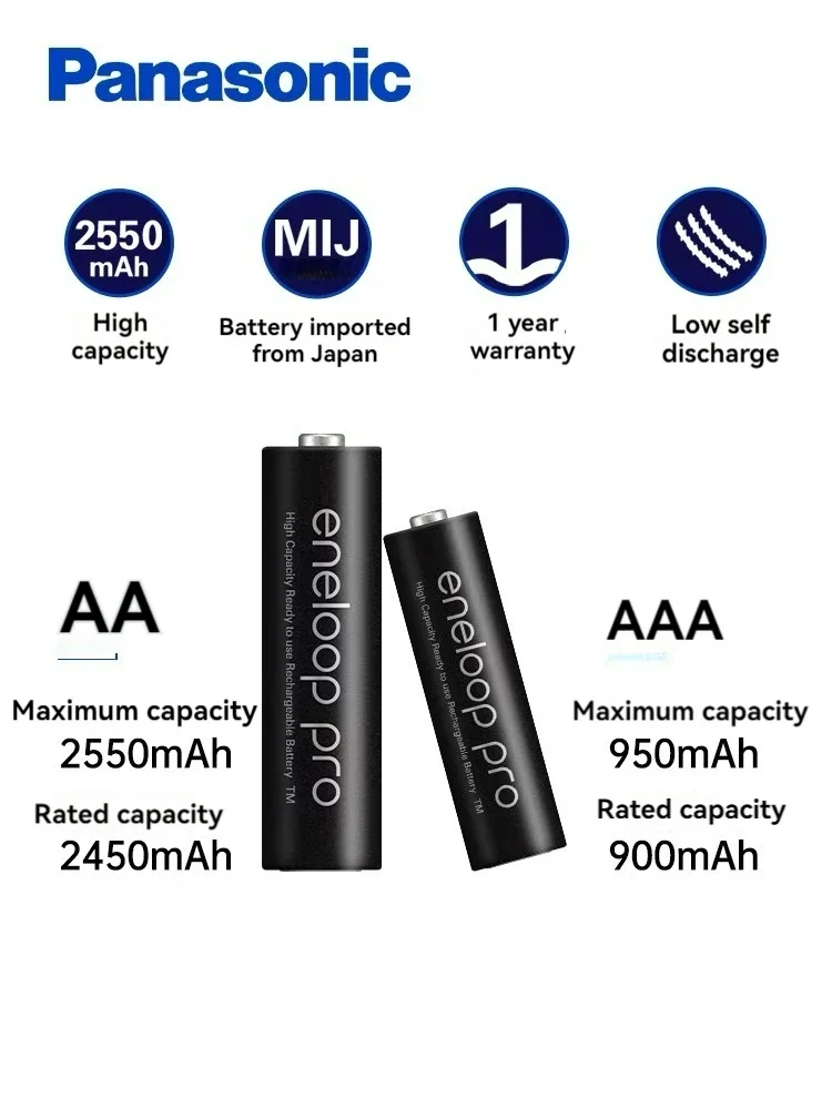 Panasonic Enelop-batería recargable Pro AA, 100% mAh, AAA, 2550mAh, 950 V, NI-MH, para cámara de aire acondicionado, 1,2