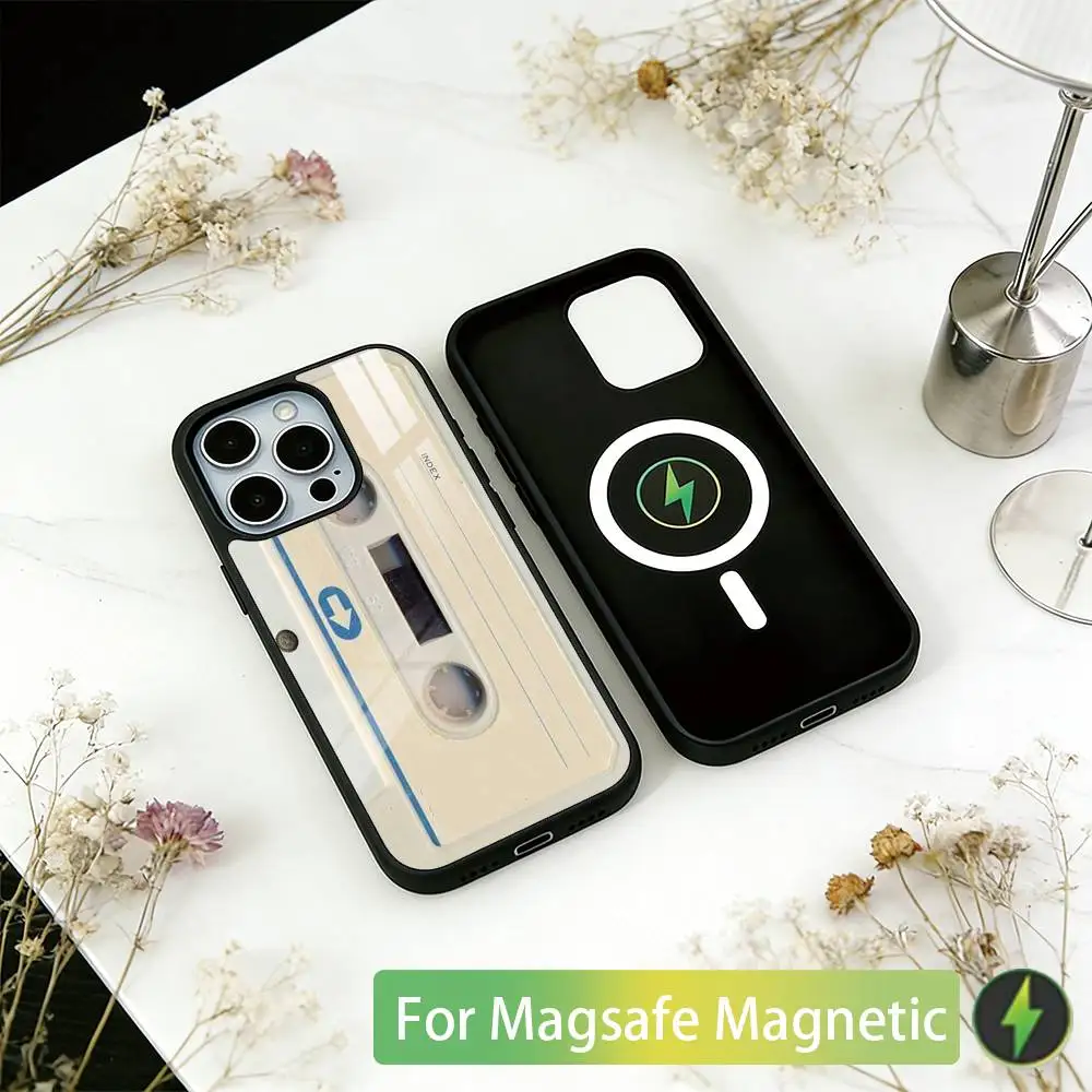 Cassette Tape Retro Style Phone Case For iPhone17,16,15,14,13,12,11 Plus,Pro Magnetic with Magsafe Wireless Charging